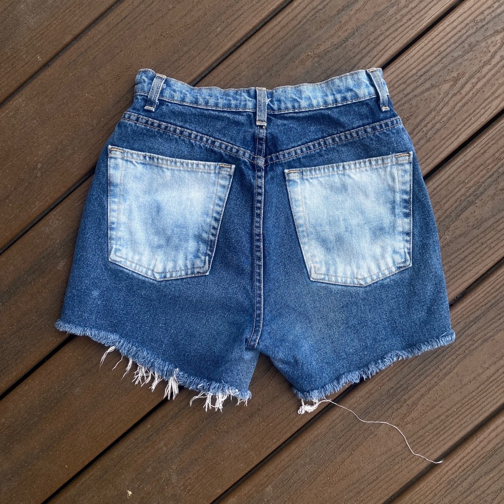 American Apparel Blue Jean Shorts with Acid pockets and Frayed Hem 27W